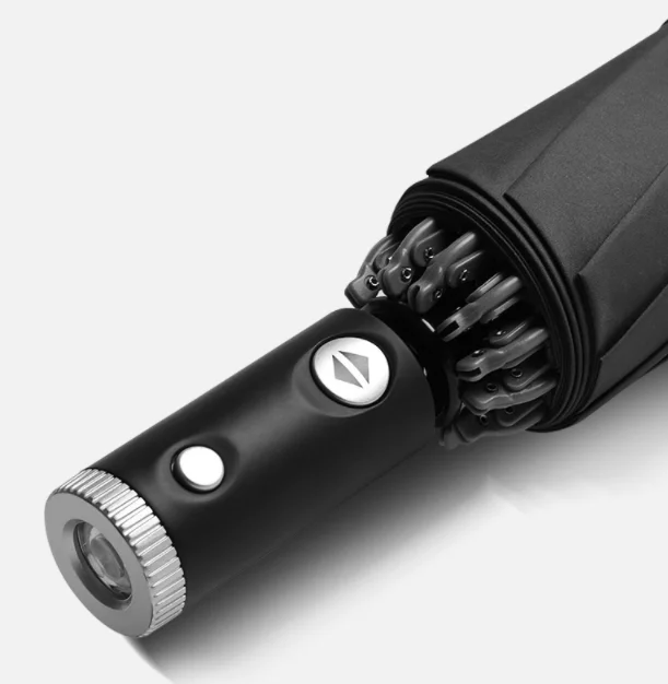 Wholesale 23 Inch 10 Ribs Business Gifts 3 Fold Inverted Reverse Reflective Led Light Handle Automatic Umbrella With Logo Print