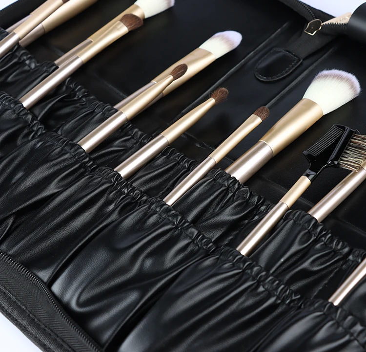 custom logo PU leather gold mesh makeup brush bag medium black mesh make up brush bag makeup brush bags