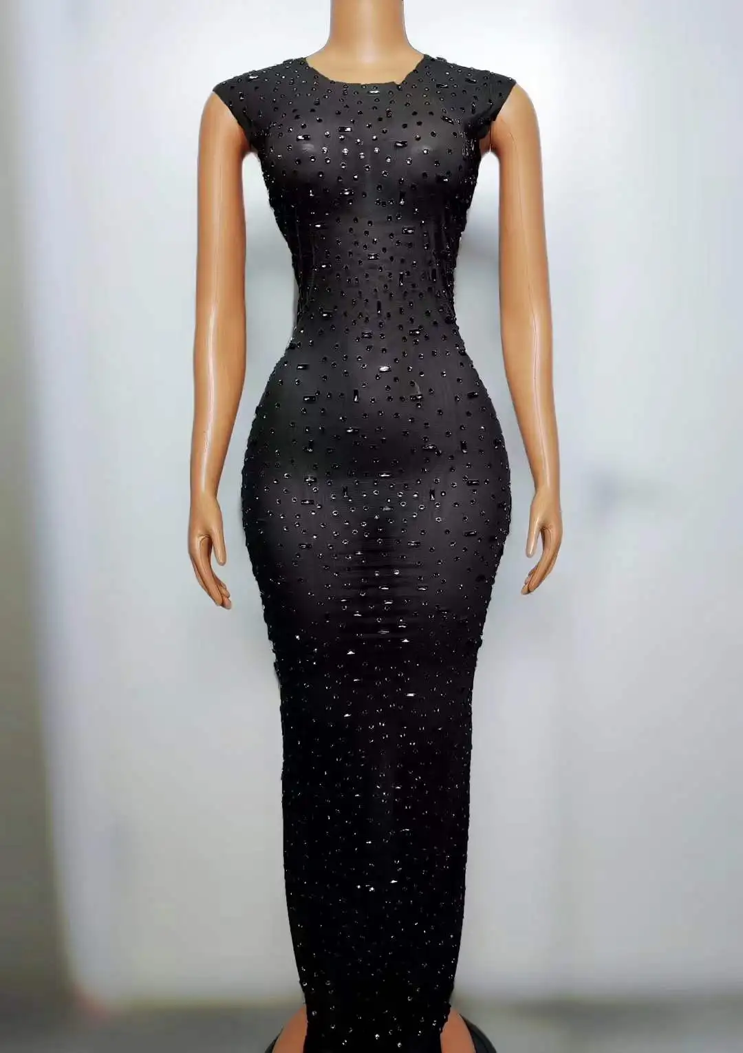 Ocstrade Fashion 2024 Shiny Sequins Women Dress For Stage Sleeveless Sexy Transparent Bodycon Slit Maxi Performance Dress