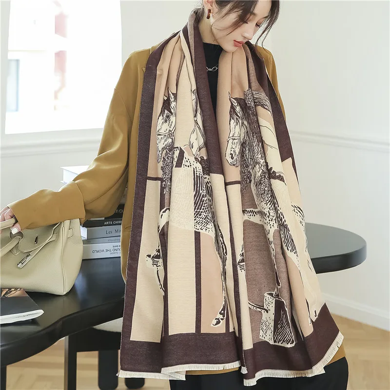 Luxury Scarfs for Women Pashmina Cashmere Shawl Wrap for Evening Dressing Horse Scarf Blanket Open Front Poncho Cape