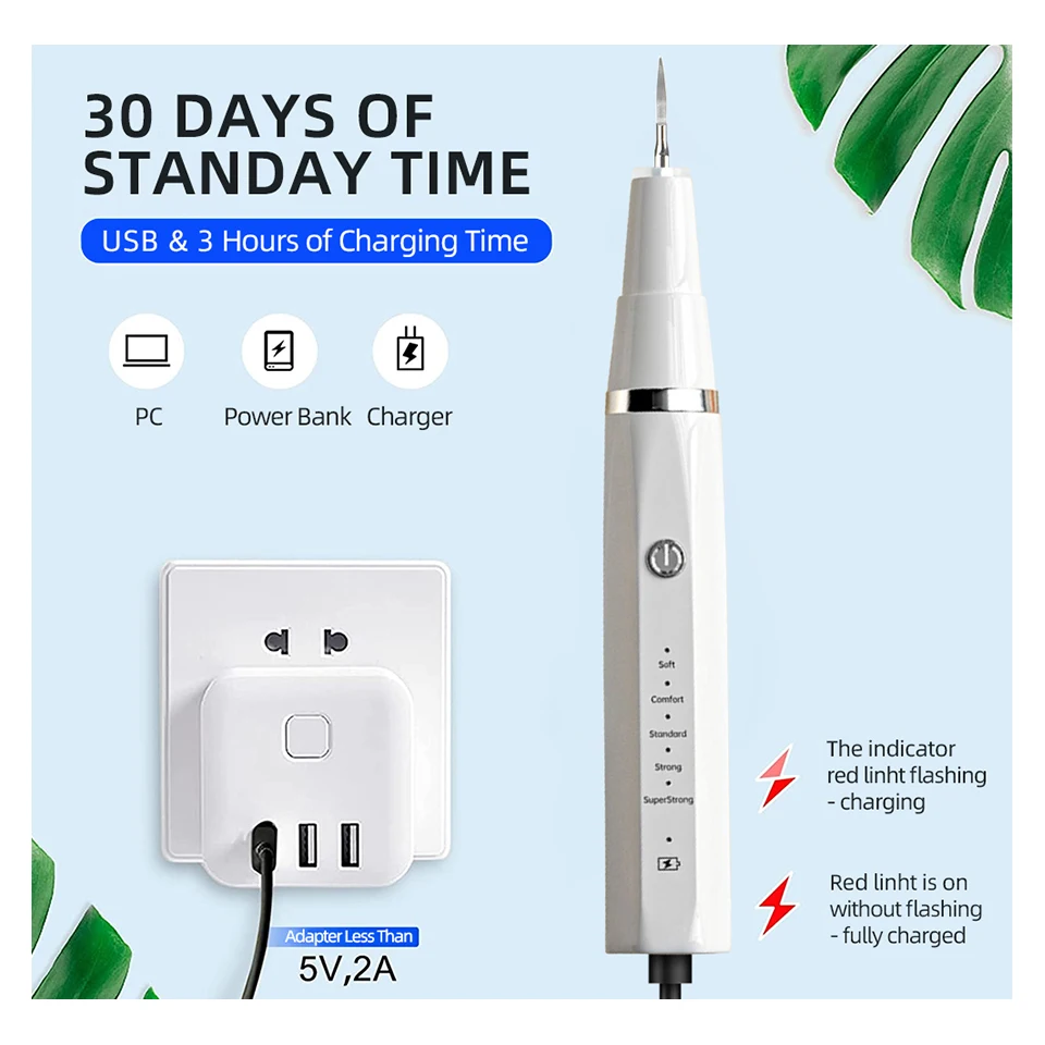 Customized dental ultrasonic washer dental plaqu removal  for Teeth Stains Removal Tartar Teeth Cleaning