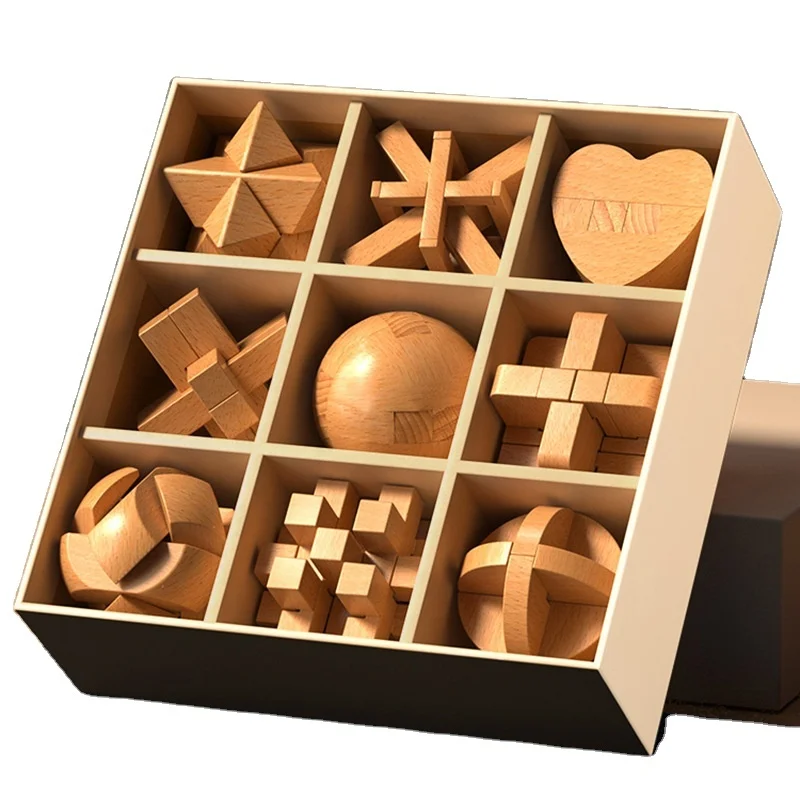 educational toy Popular KongMing Lock Toy 3d Brain Teaser Game Wooden Puzzle Lock Toy