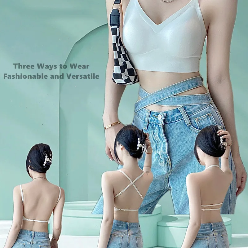 Ladies Wire Free Seamless Jelly Bra Untuk Wanita Removable Pad Cross Back U Shaper Wireless Backless Bra for Women