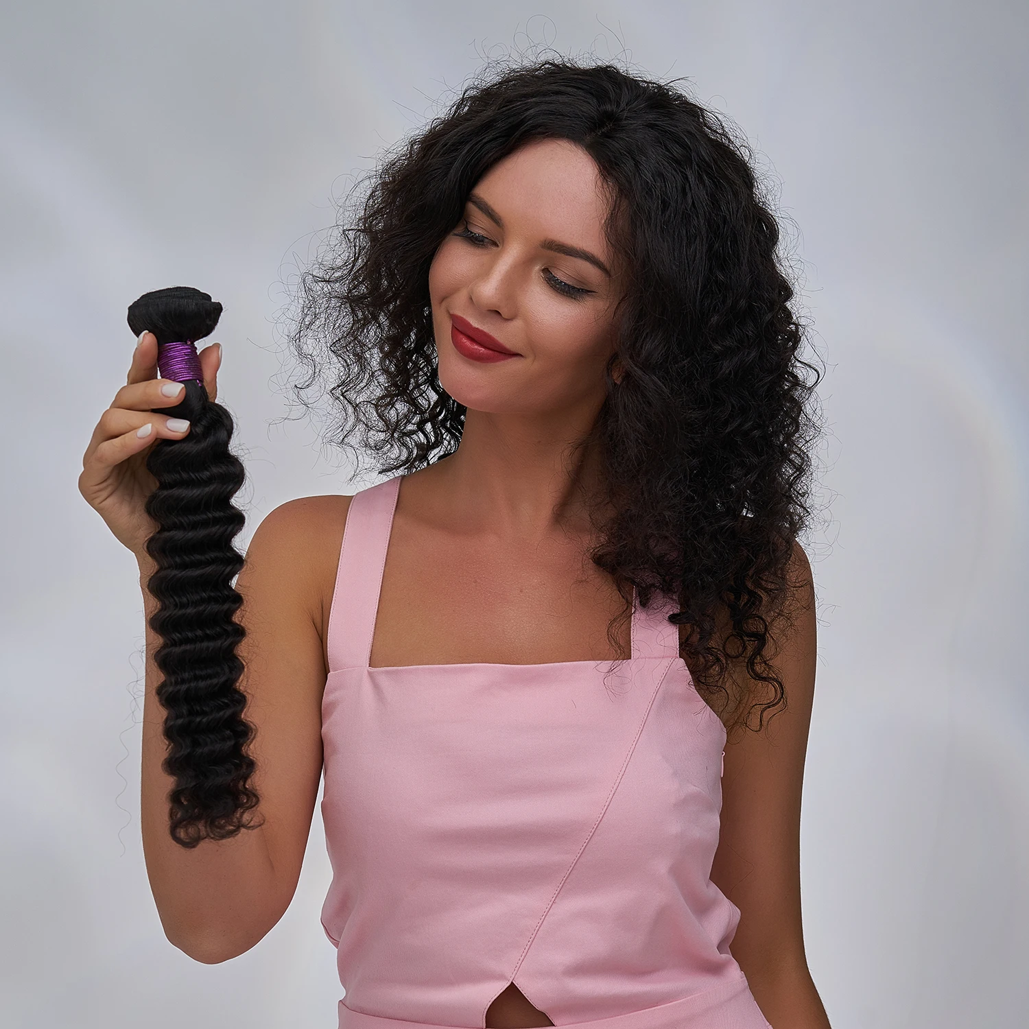 
K.S WIGS Deep Wave Bundle Hair 18 Inch Black Deep Wave Ponytail Hair 100g Soprano Remy Deep Wave Hair Extensions 