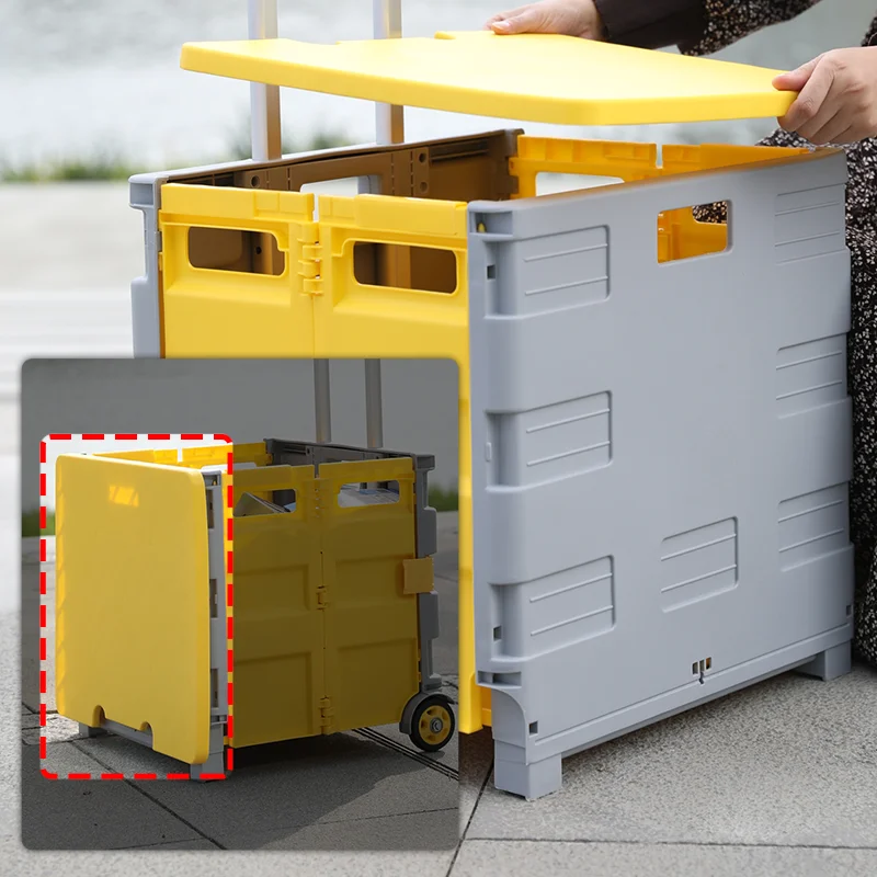 Wholesale Mini Small Foldable Portable Supermarket Plastic Wheeled Folding Shopping Trolley Cart