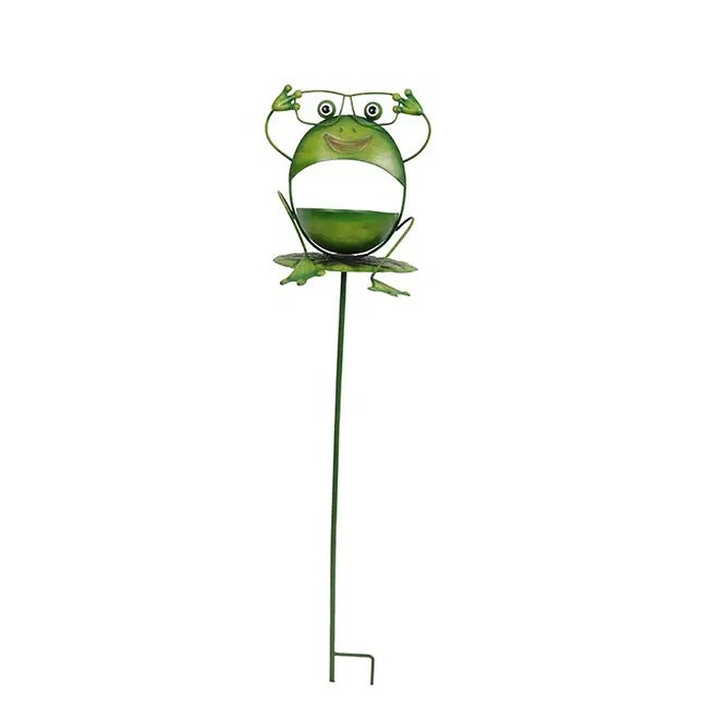 Metal Green Frog Bird Feeder Garden Stake for Patio Decor