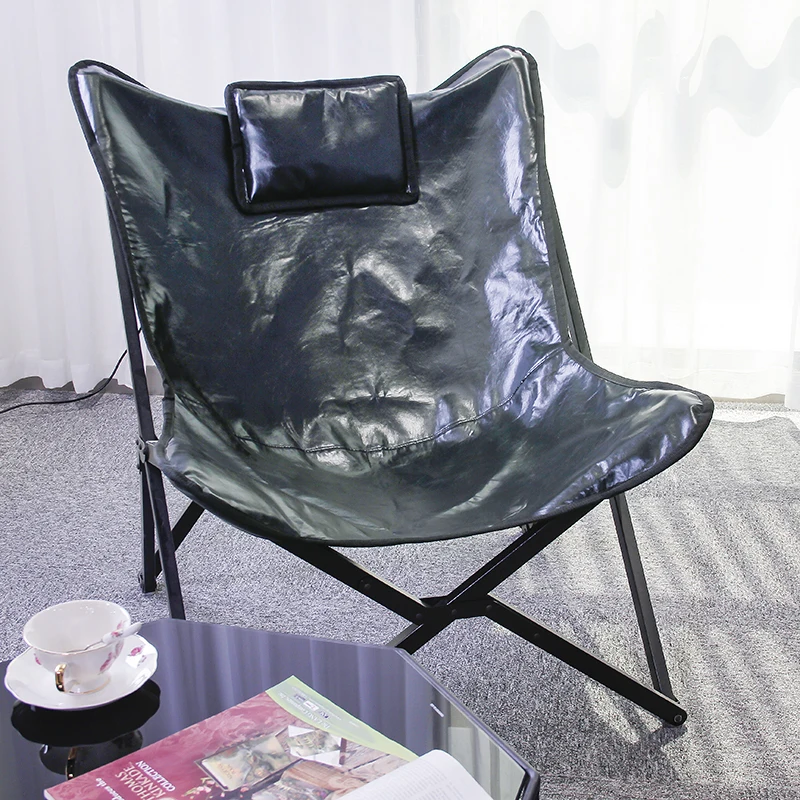 HStex Leather Luxury Outdoor Portable Foldable Home Folding Camping Stool Leisure Butterfly Chair