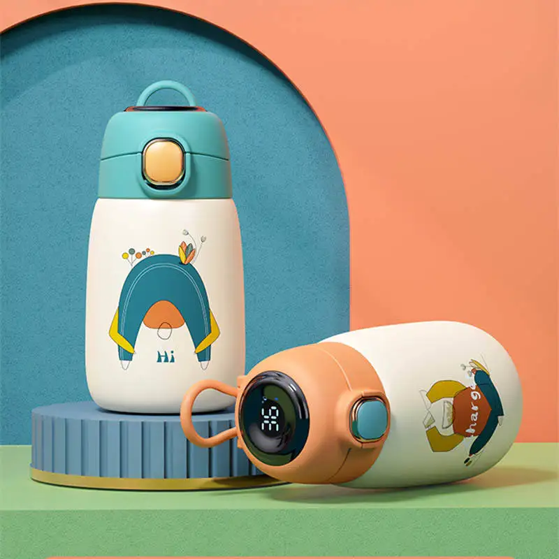 Big Belly Cartoon Bouncing Kids Cup 420ml Smart Water Bottle 304 Stainless Steel Temperature Display Thermos Tumbler For Sale