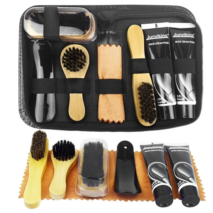 Shoe care kit with PU leather pouch and 3pcs brushes