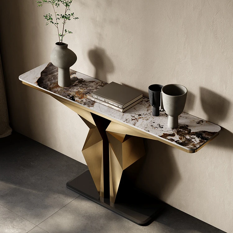 Modern Italian luxury stainless steel marble top console table