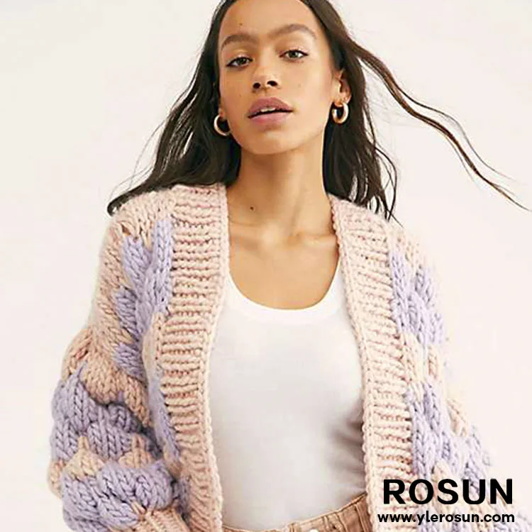 Customized casual knitted wool ribbed sweater, fashionable knitted wool cardigan