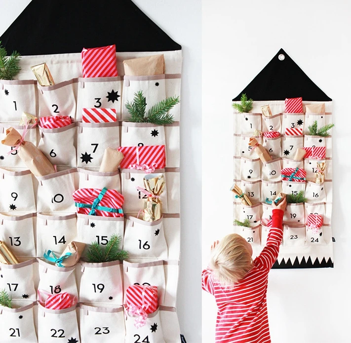 WH878 Pockets Wall Door Closet Hanging Storage Bag Organizer Christmas Calendar To Hanging Xmas Party Canvas storage bag