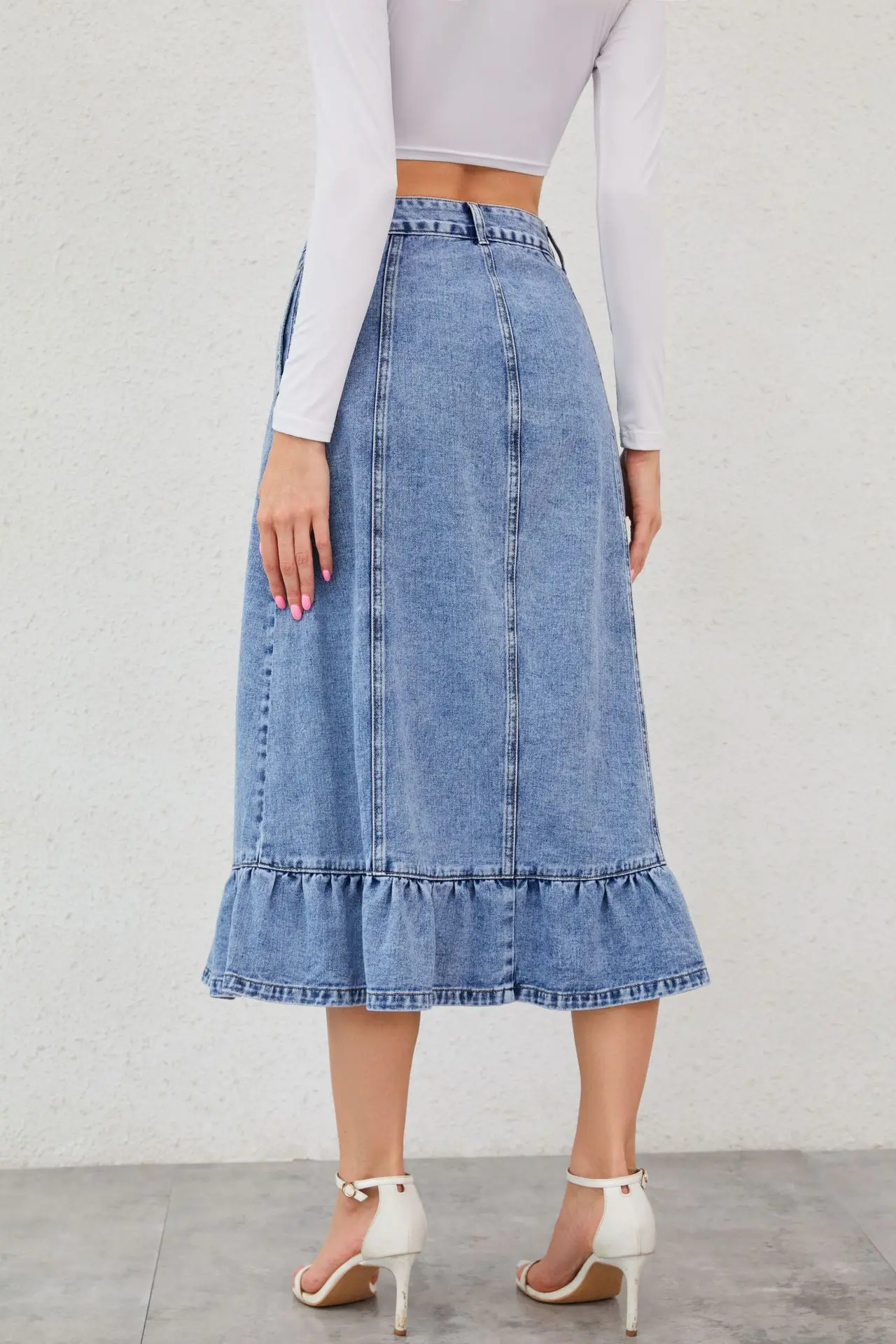 Hot-sell Long Denim mermaid Hem Hip Wrap Jean Maxi Skirt