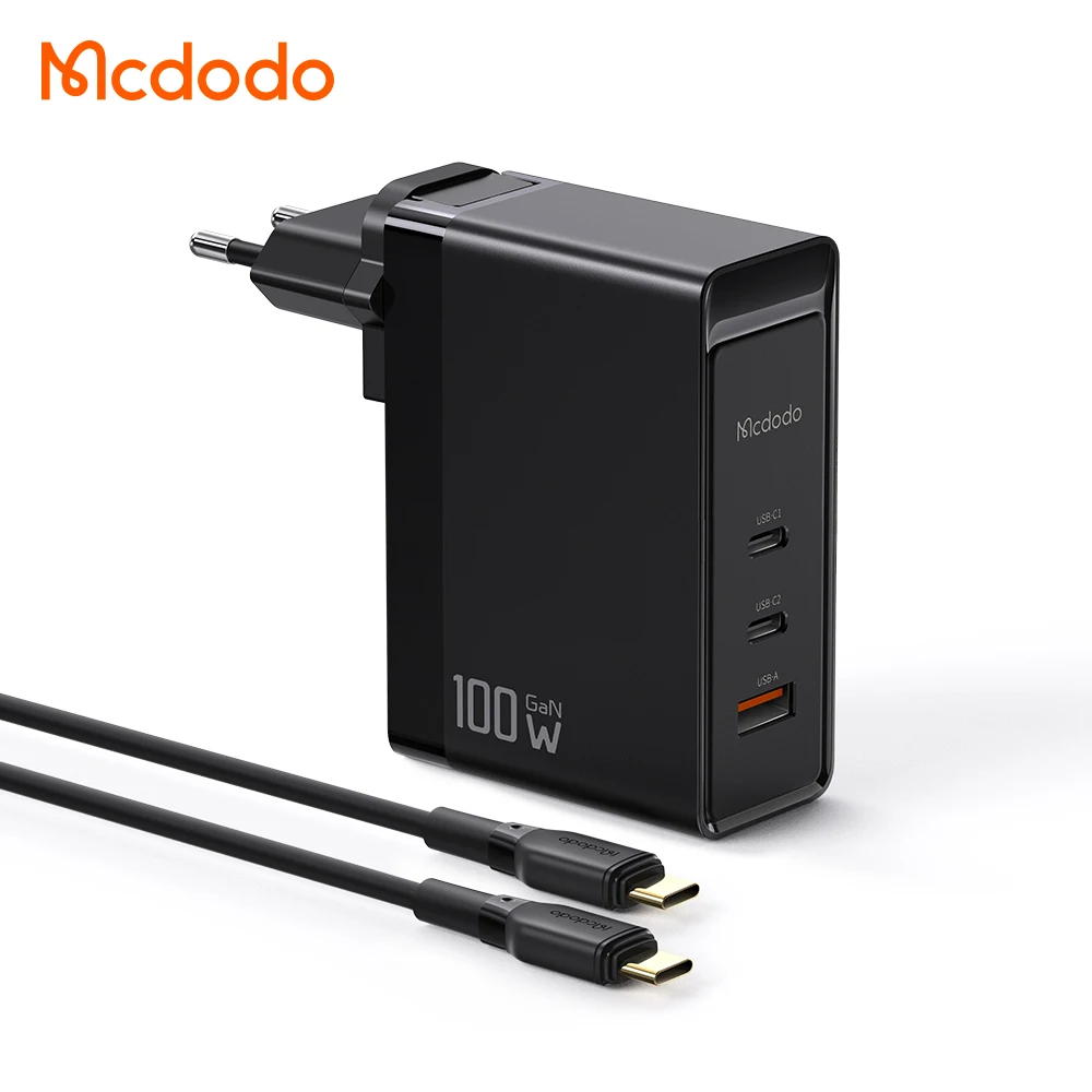 100W USB-C Charger Kit EU Pin With Type-C Cable 2Meter PD Three Ports USB A + Two USB C Charging Station For Macbook Pro Table