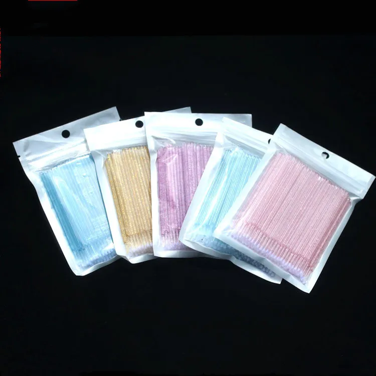 Hot-selling Glitter Color 100 Pieces Per Pack Makeup Cleaning Tool Eyelash Extension Disposable Micro Applicator