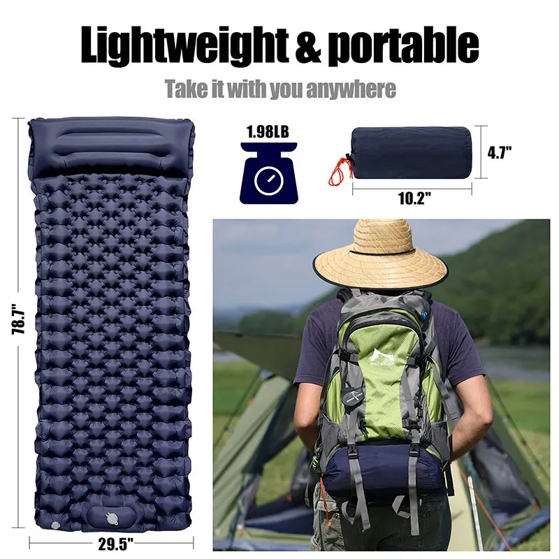 Outdoor Inflatable Sleeping Camping Pad Folding Ultralight Sleeping Mat Self-Inflatable Waterproof Portable Compact Air Mattress