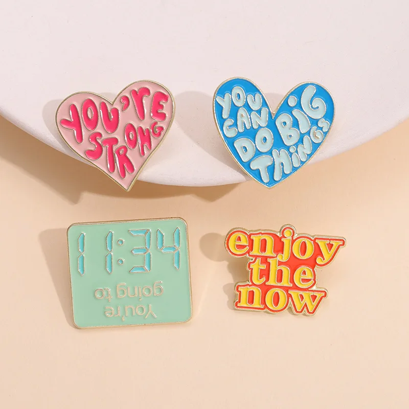 Hot Sales English Brooch Letters Metal Enamel Pins Clothing Bags Decorations Badges Accessories Wholesale
