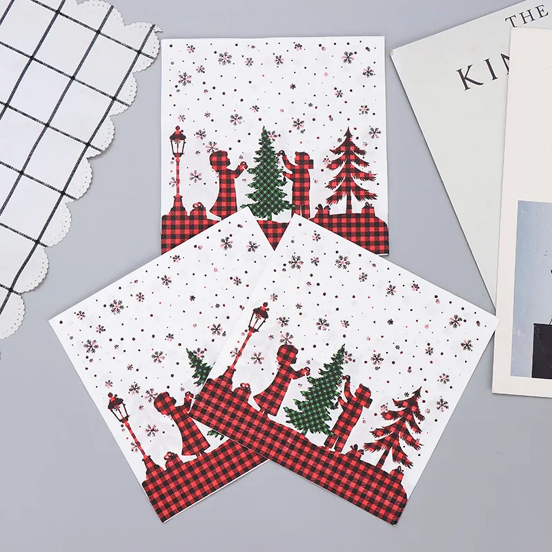 Ready To Ship Napkins Tissue Paper Tree Decorative Santa Merry Christmas 2 Ply 1/4 Fold Printed Dinner Napkin