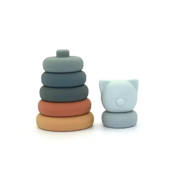 Хит продаж, детский игрушечный прорезыватель из пищевого силикона, Монтессори, игрушки для укладки, развивающие игрушки-животные, строительные блоки для малышей