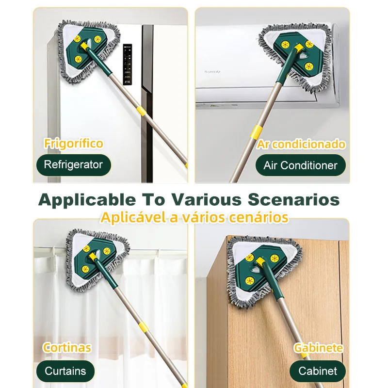 Household Cleaning Tools 360 Rotate Triangle Flat Mop with Stainless Steel Handle Microfiber Cleaning Magic Floor Mop