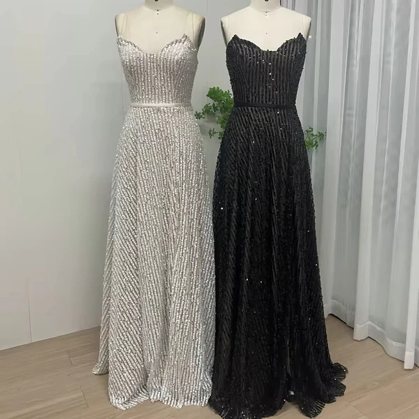 Vintage A-Line Sequin Strapless Sleeveless Prom Dresses Sweetheart Neck With Belt Bridal Wedding Dress For Women MY30090
