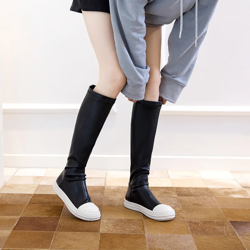 Женские сапоги выше колена, Новинка осени и зимы 2020, сапоги большого размера до колена, универсальные простые эластичные сапоги на толстой подошве