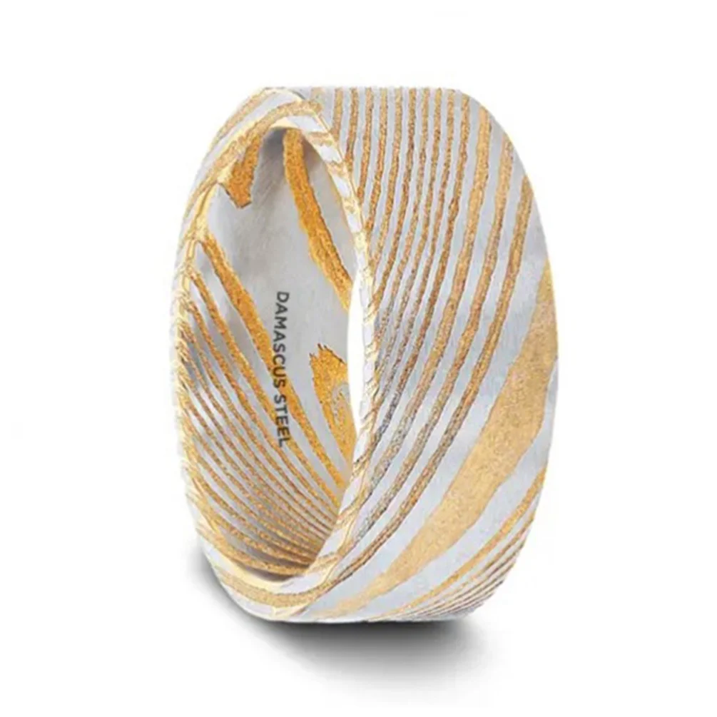 Alin Custom Made Band Gold Damascus Steel Ring For Men Fashion Engagement Mens Ring Jewelry