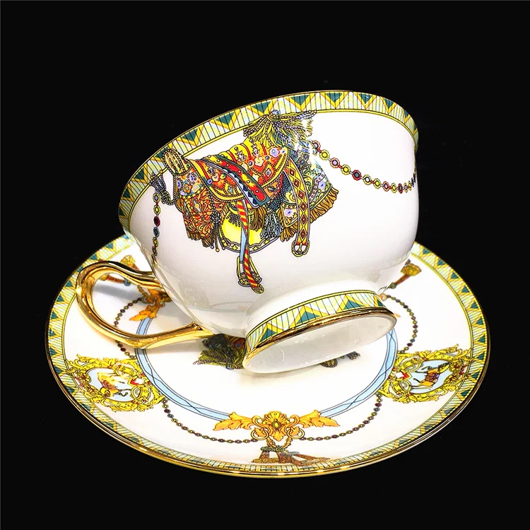 
Hot Selling Royal Style Embossed Gold Rim Ceramic Tea Coffee Cup Saucer 