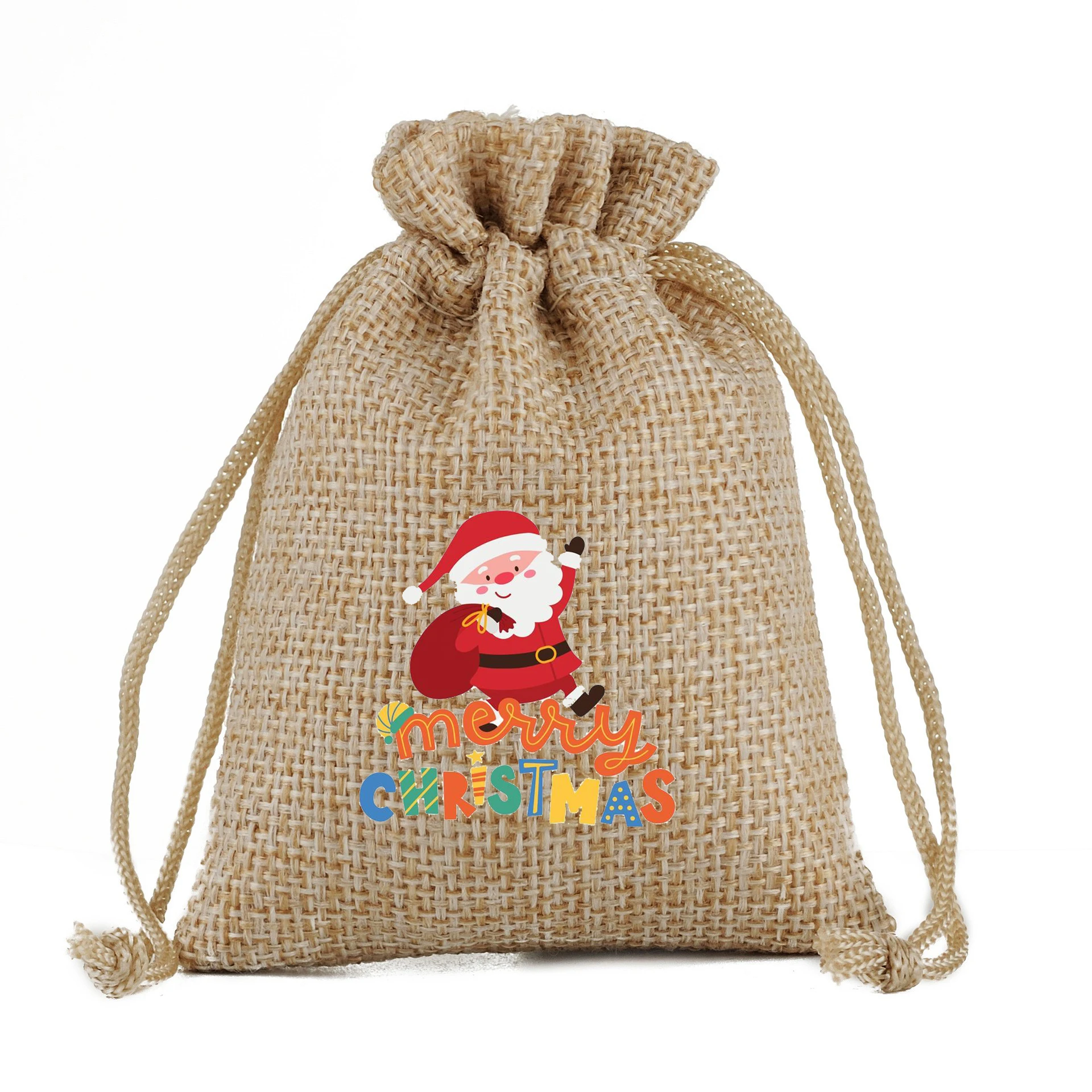 Custom Christmas Small Gift Bag Drawstring Blank DIY Pattern Holiday Party Gift Bag with Snowflake logo