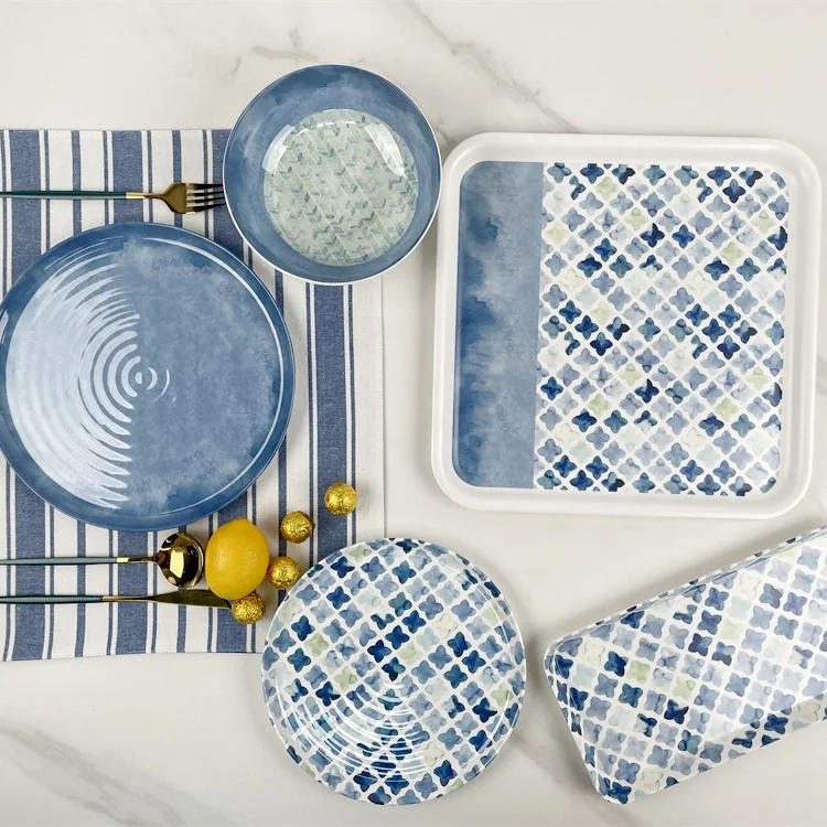 Melamine hard plastic 18 piece combo plates diner set daily homeware complete wedding dinner plates set for 6