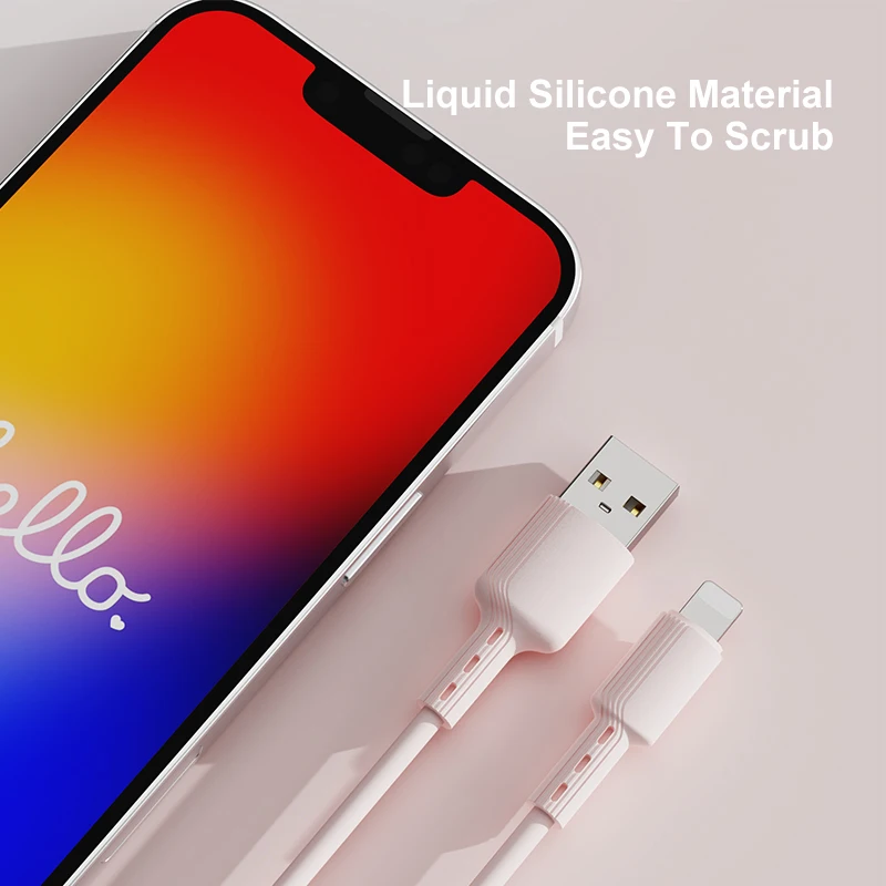 Pink 1 meter data cable  USB to Lighting 2.4 A Liquid silicone for Mobile Phone