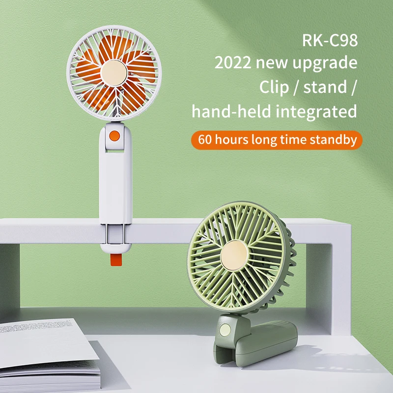 2022 Hot sales RK-C98 Fashion Rechargeable Fan Mini Hand Fan Low noise Adjustable Light weight Custom logo Pocket Fan