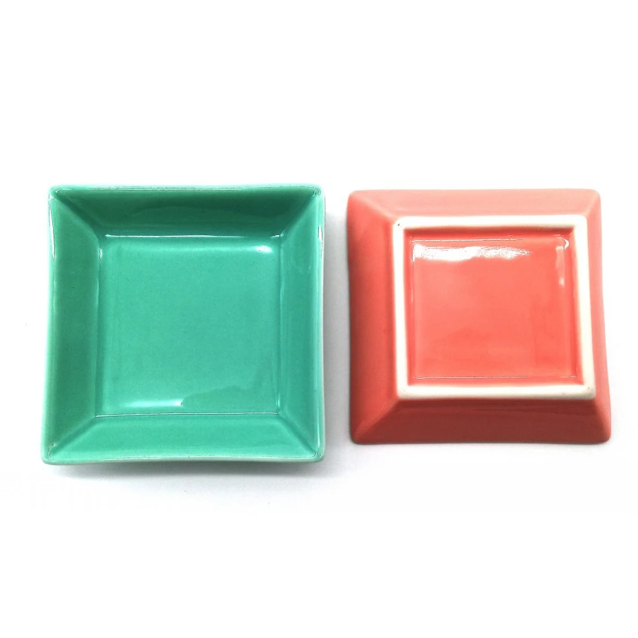 hot sale custom logo printed ceramic ring trinket dish Colorful Square jewelry tray with golden edge