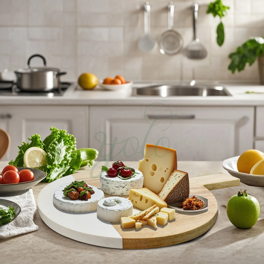 New Arrival Premium Durable Bamboo Wooden Marble Chopping Board Cutting Board with Handle for Cheese Steak Kitchen