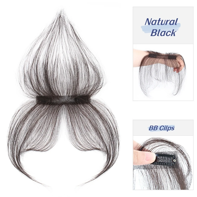 Hot Selling Pretty Human Hair Toupee Clip in Invisible Front Hair 3D Air Bangs Fringe for Hair Extension