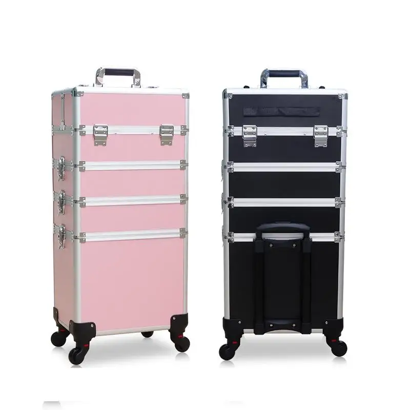 Cosmetics Aluminum Trolley Box, Rolling Makeup Train Case Trolley ,Cosmetic Train Cases on Wheels Large Capacity Traveling case