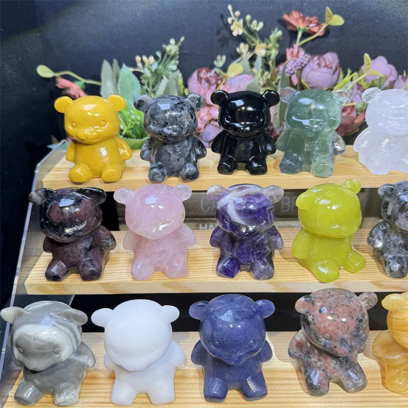 High Quality mix-material Natural craft Crystal  Carving mixed cute bear for gifts