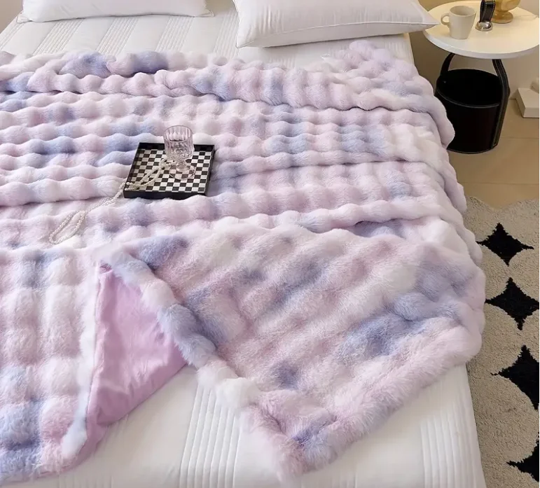 Hot Sale Soft Shaggy Short Plush Mink Blanket Luxury Tie Dye Colorful Faux Rabbit Fur Throw Blanket For Winter Bed Sofa