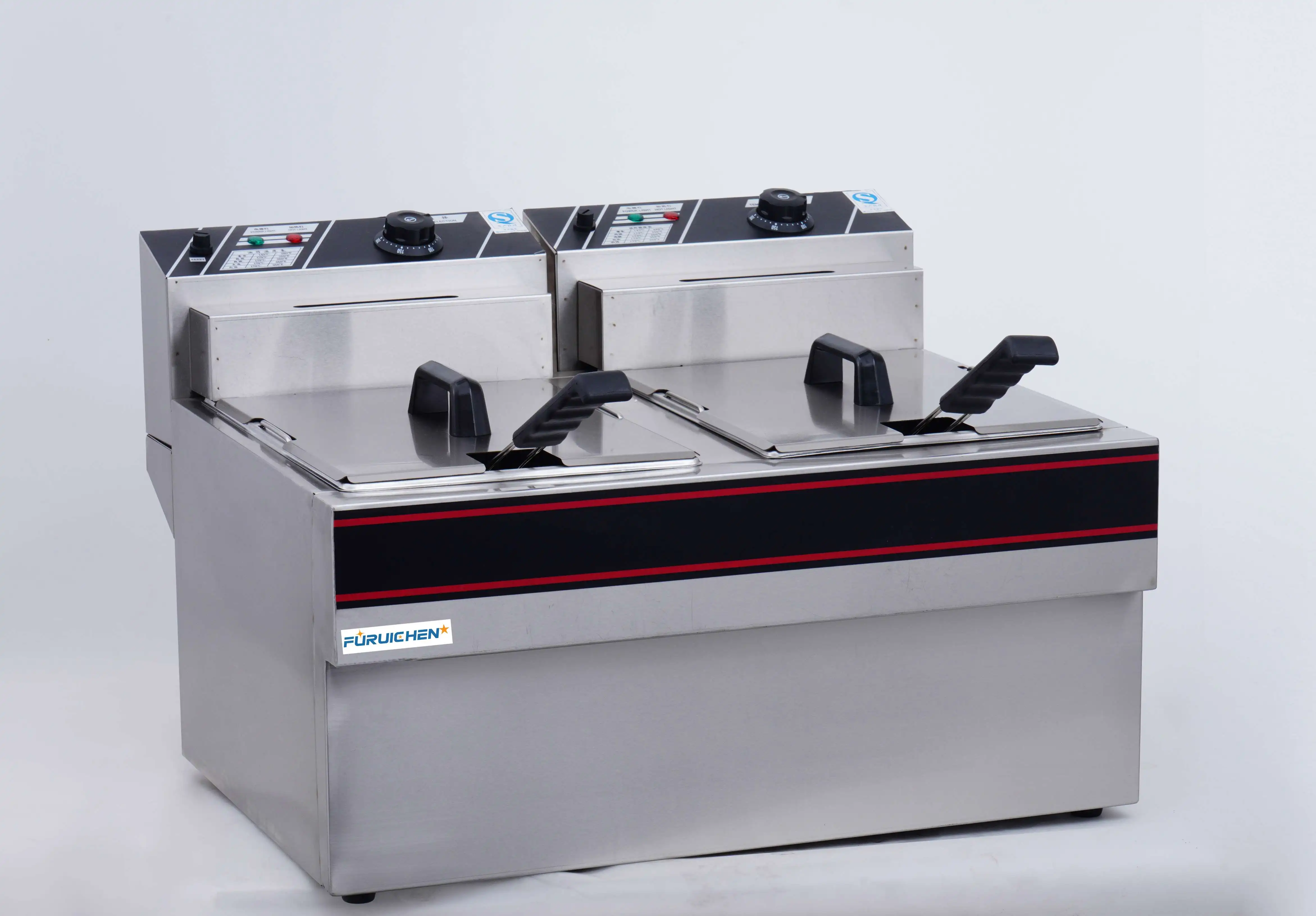 Furuichen 12.5L + 12.5L Commercial Electric Double Cylinder Fryer Machine New For Restaurant Food Shop Home
