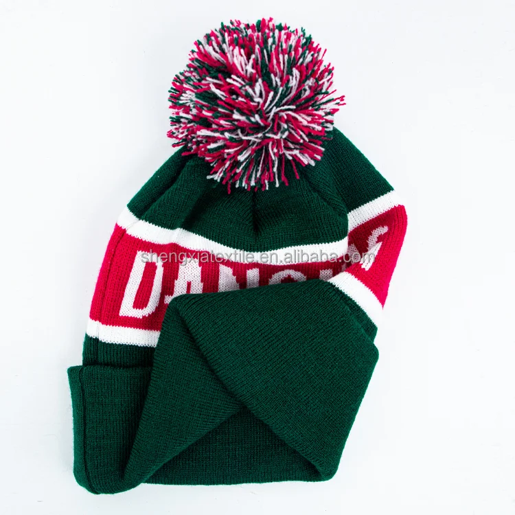 winter warm ski hat toque knit bobble hat acrylic jacquard custom pom pom beanie with embroidery logo