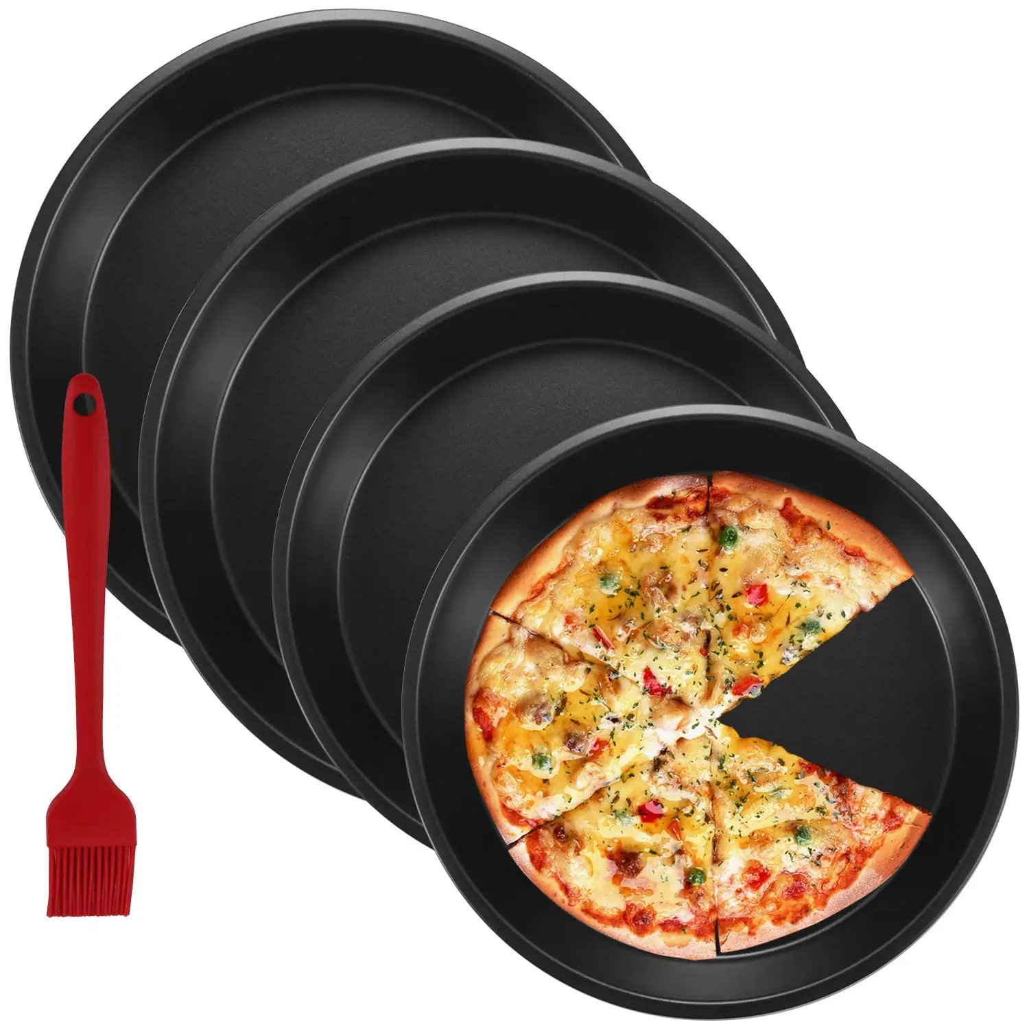 Wholesale Kitchen Round Black 8/9inch Nonstick Pie Bakeware Baking Tray Carbon Steel Dish Pizza Pans