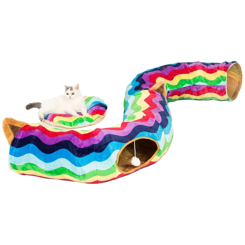 New fashion designed good quality Rainbow colors breathable durable donut cat tunnel bed