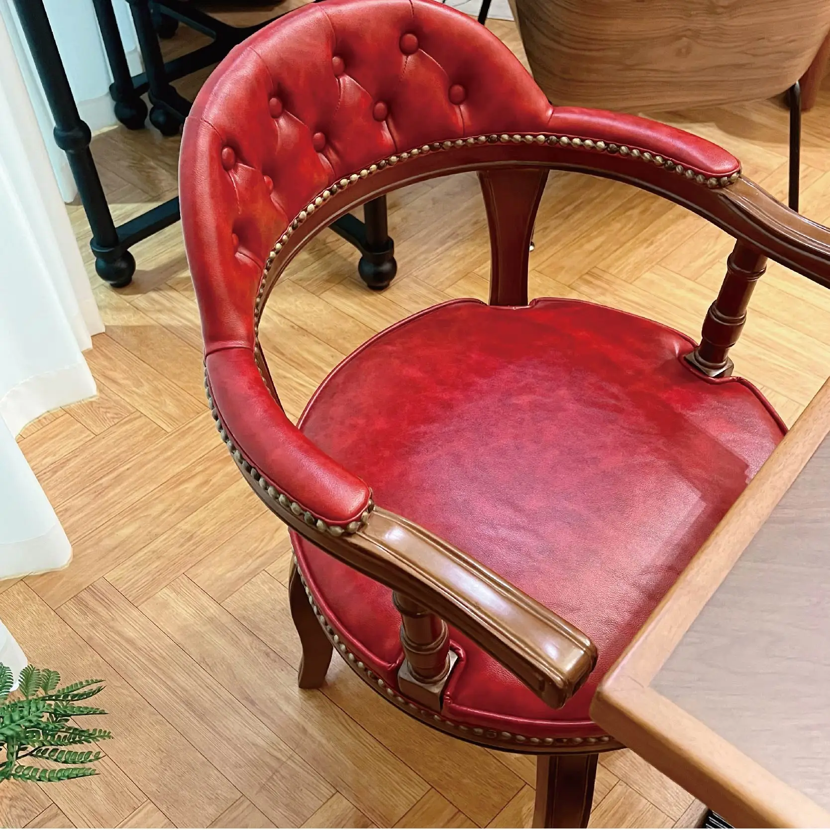 Antique beech Wood Dining Chair wax leather Dining Armchair Wooden Leather Visitor Chair Low Back Conference ash  Office Chair