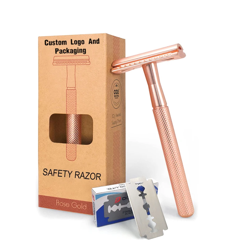 Custom Logo Rose Gold Rasierhobel Rasoir oe surete Maquinilla de afeitar Lady Double Edge Blades Shaving Safety Razor For Women