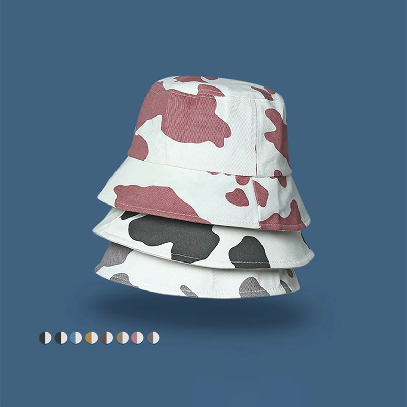 New Fashion Black All Over Cow Print Bucket Hats Reversible Animal Printed Fisherman chapeau hat