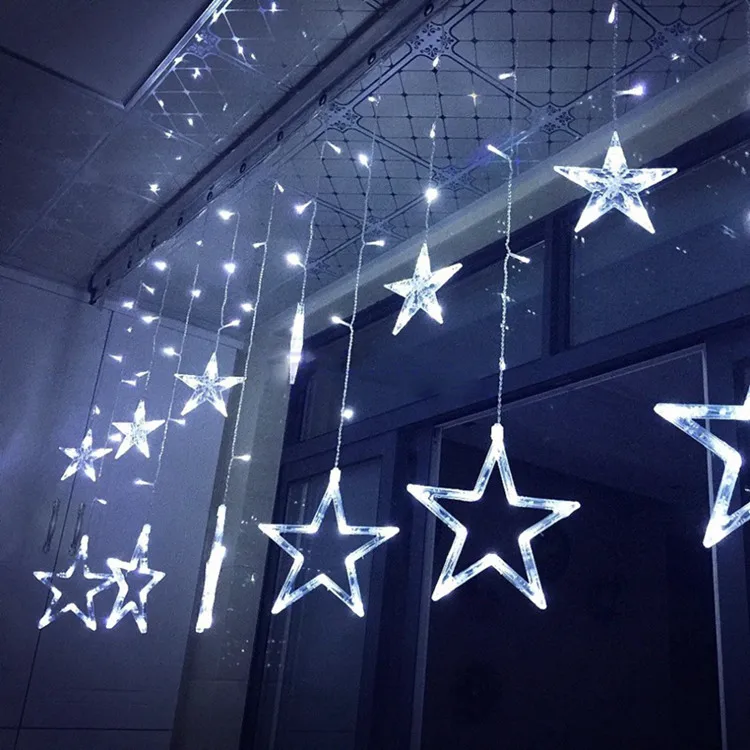 Xmas Cold 138LED Curtain Lights Star 8 Modes Fairy Led Stars Curtain Lights Waterproof Wedding Curtain Lights Decoration