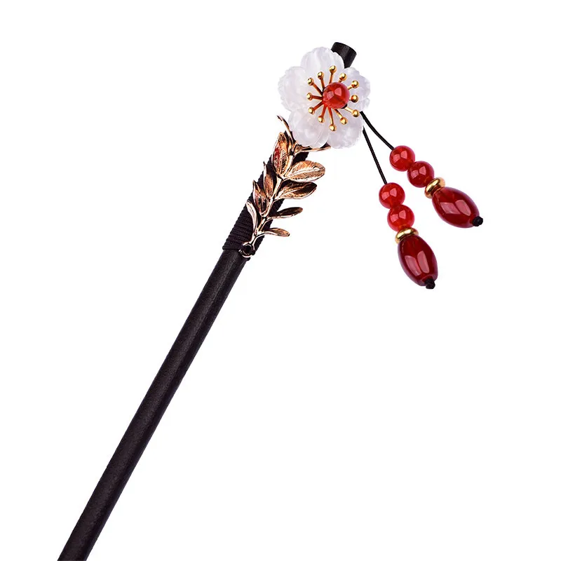 Handmade Simple Temperament Modern Hairpin Female Red Agate Dish Hairpin Wood Hairpin Classical Antique Hair Ornaments Daily