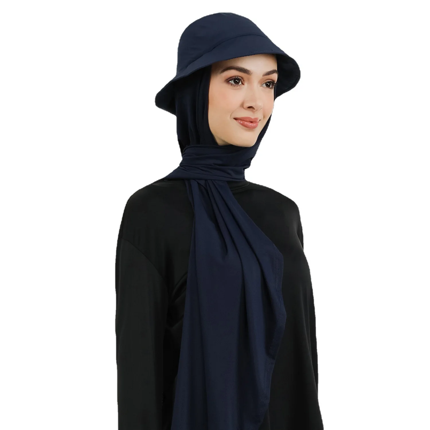 Women Chiffon Hijab With Bucket Hat Cap Summer Fisherman Caps Ready To Wear Instant Chiffon HIjabs