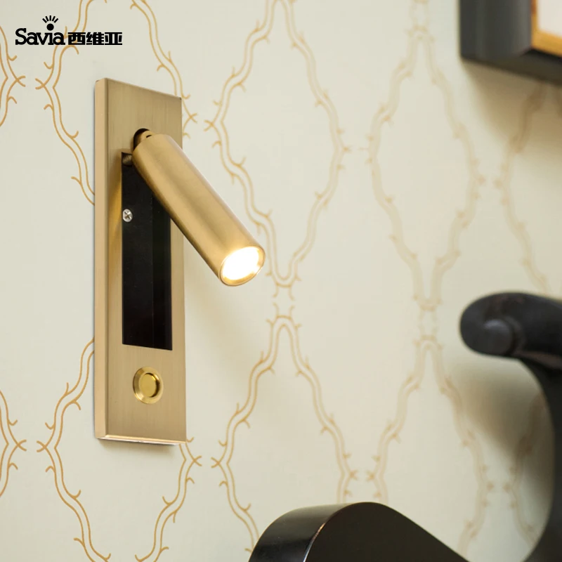 
Saiva LED COB Aluminum Alloy Brass Decorative Bedside Reading Light Wall Lamp Recessed Mount With On Off Switch For Indoor Home 