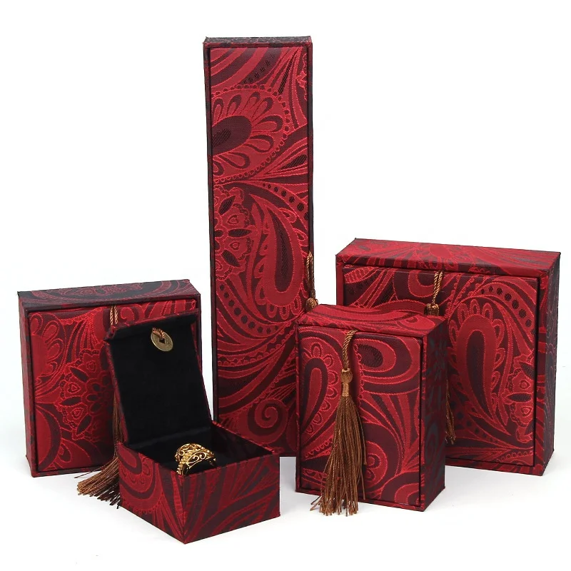 Wholesale Various color selection Ancient poetry and prose linen tassel jewelry packaging box